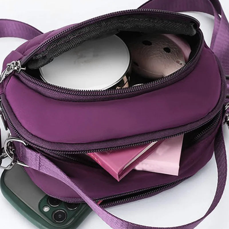 Casual Quilted Nylon Handbag - Versatile Crossbody Bag with Multi-Pockets, Detachable Strap Shoulder Bag for Women
