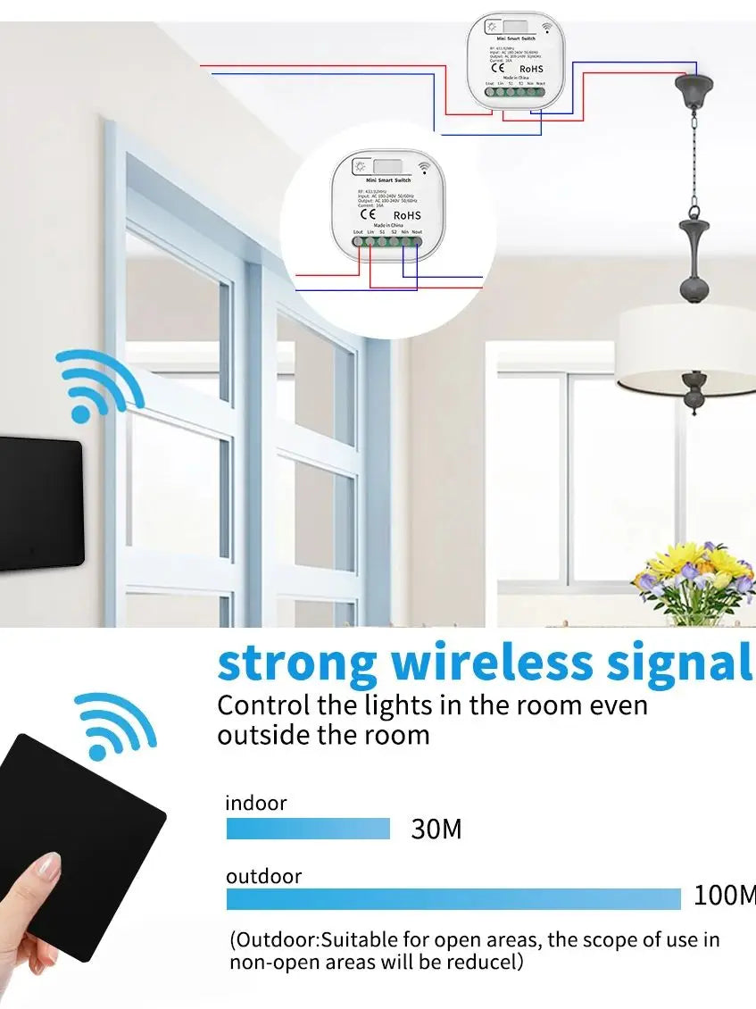 RF433 Self-Powered Wireless Light Switch, Kinetic No Battery,16A Relay, Retrofitting Easy Installation for Home Garage Garden