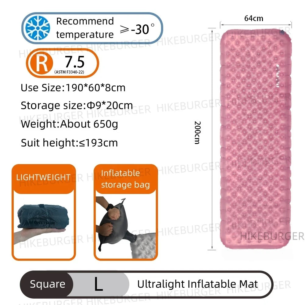 Light Tour R Value 7.5 Camping Inflatable Mattress Outdoor Portable Sleeping Pad Ultralight Hiking Single People Mat R4.2/R3.5