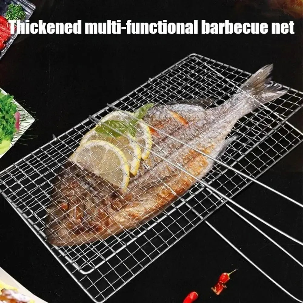 Durable Stainless Steel Fish Grilling Rack Double-sided Square BBQ Grill Thickened High Temperature Resistant Meat Grilling Rack