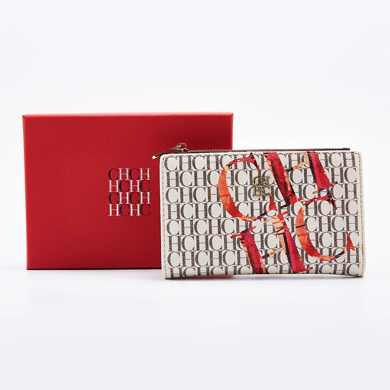 CH Wallet Monogram Print Long Zipper Purse With Box Card Holder Fashion Clutch For Women Daily Use Travel Shopping Casual