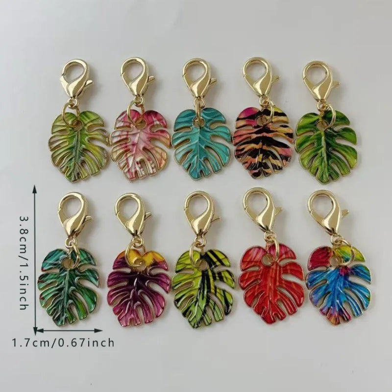 10pcs Alloy Drip Oil Colored Leaf Keychain Bohemian Beach Leaf Pendant Pendant