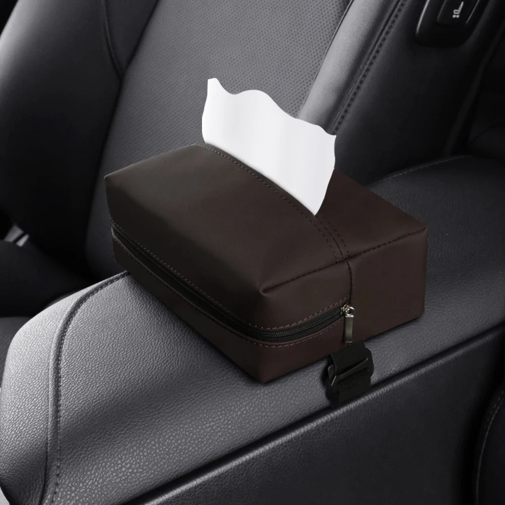 Car Tissue Holder, Car Sun Visor Tissue Box, Universal PU Leather Tissue Box for Sun Visors, Center Armrests and Seat Backs
