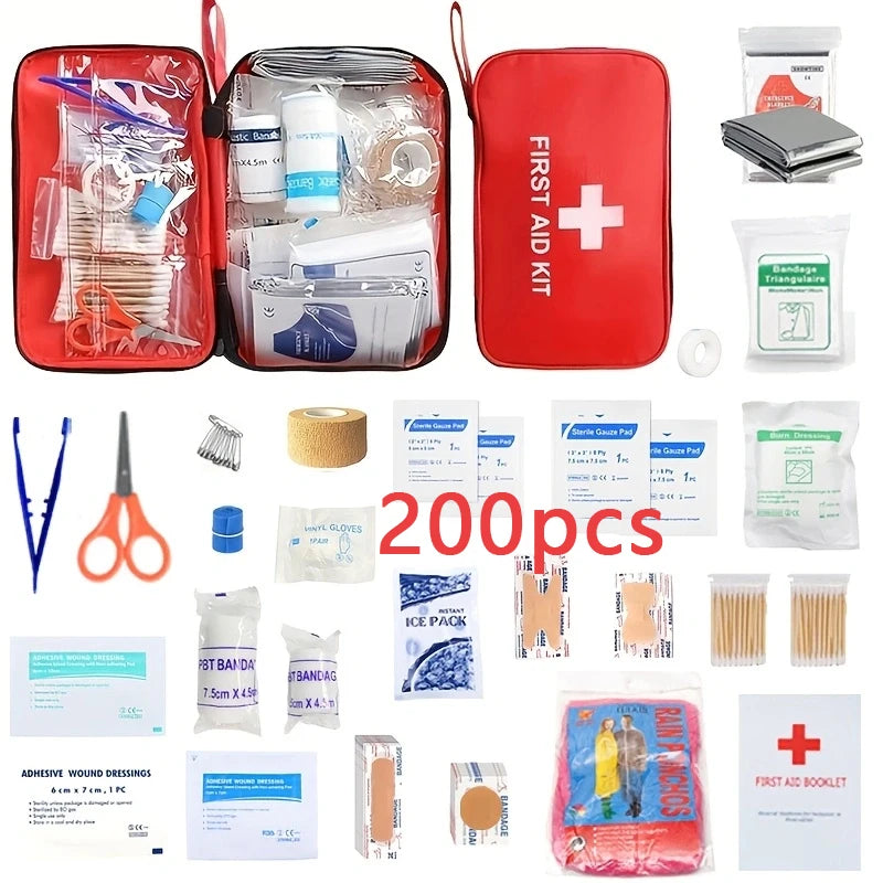 Family Car Travel First Aid Kit 198 Pieces First Aid Kit for Home, Car, Travel, Business, Survival, Office, Camping, Hiking, Boa