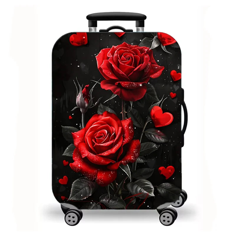 Luggage Cover, Luxury Floral Rose Print Stretch Suitcase Protector for Travel, Elegant Peony Sunflower Art Design