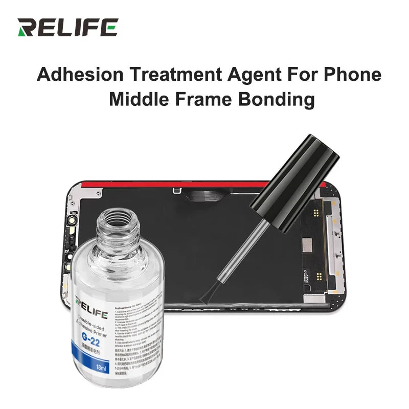 RELIFE G22 Double Sided Adhesive Primer 18ml Phone Middle Frame Bonding Enhancer with Brush Stronger Tape Adhesion Agent Tool