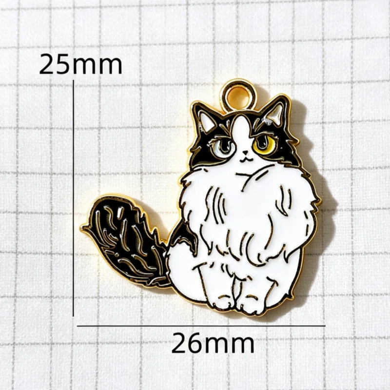 10pcs Black and White Persian Cat Lively and Cute DIY Accessories Pendant Pendant Keychain Necklace