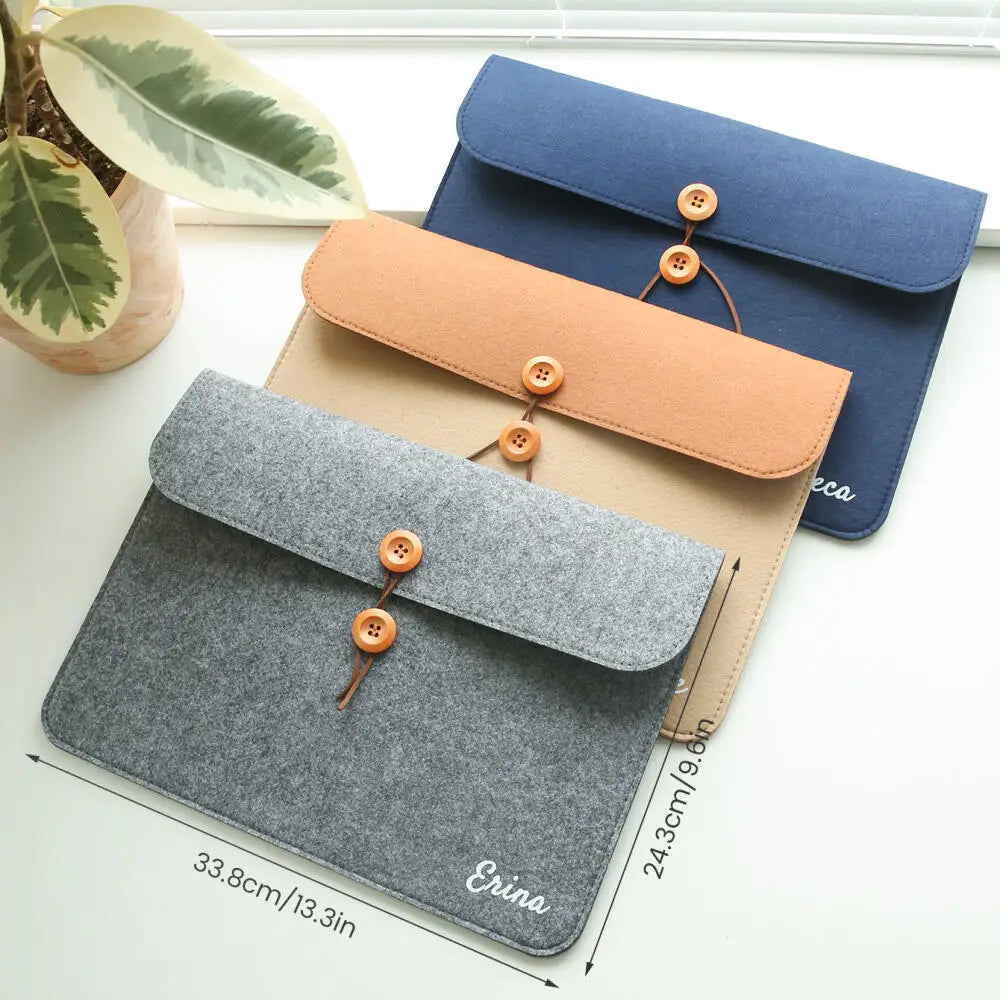Custom Uv Printed Name Thick Felt A4 Document Envelope Bag Wooden Button Flap Paper File Holder Personalized Travel Storage Gift