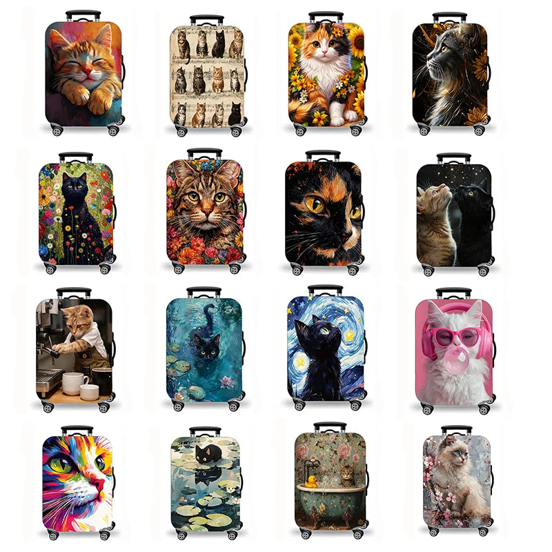 Luggage Cover, Cute Cat Print Stretch Suitcase Protector for Travel, 16 Styles Oil Painting Cat Design