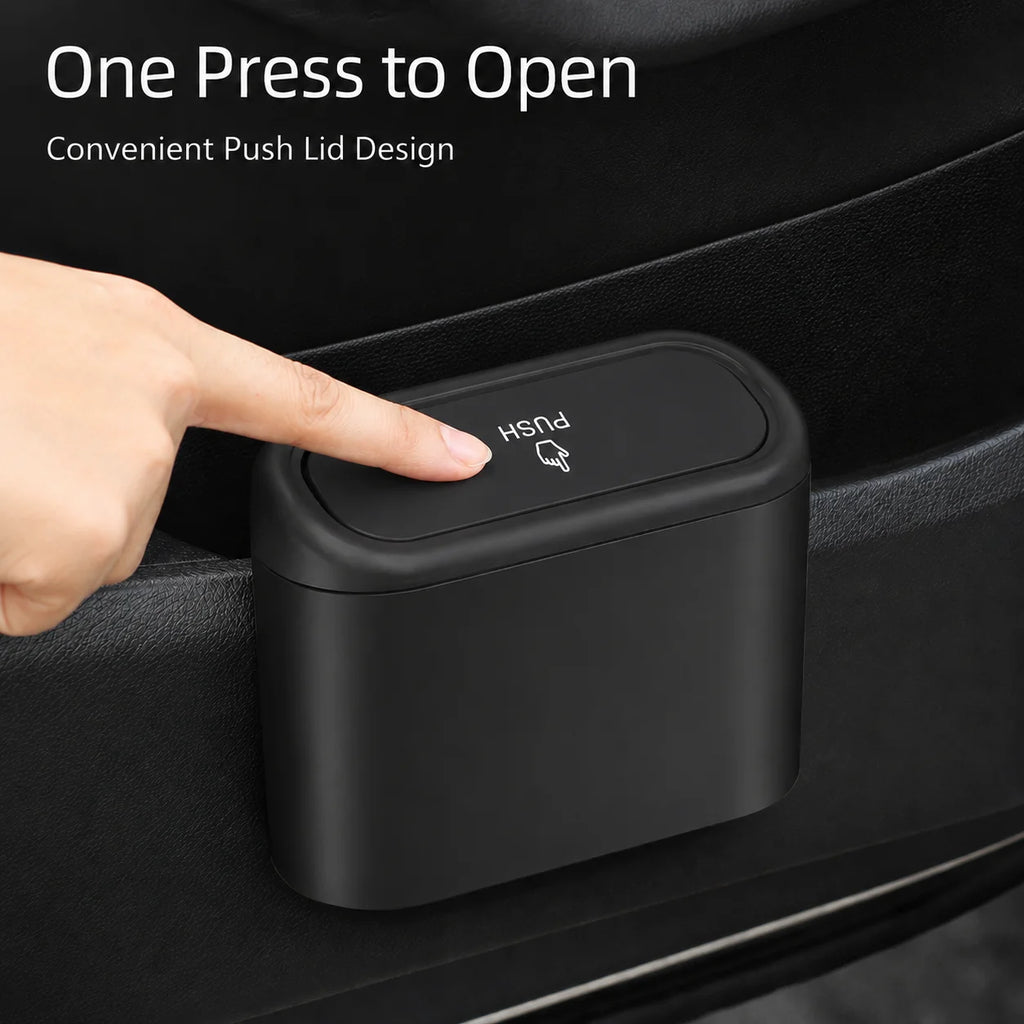 Universal Car Trash Can Organizer Waterproof Clip-On Garbage Bin with Push Lid Bag Roll for BMW Audi Mercedes Benz VW Porsche