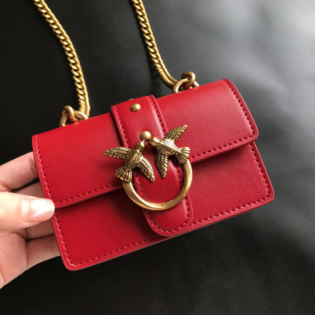 New Arrivalpinko Same Style Genuine Leather Super Mini Chain Small Square Lipstick Key Bag Swallow Bag Women's Handbag