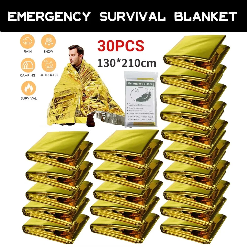 5 - 30Pcs Gold - Silver Thermal Survival Blankets, 130X210Cm, Waterproof & Military - Grade, Ideal for Outdoor Emergency
