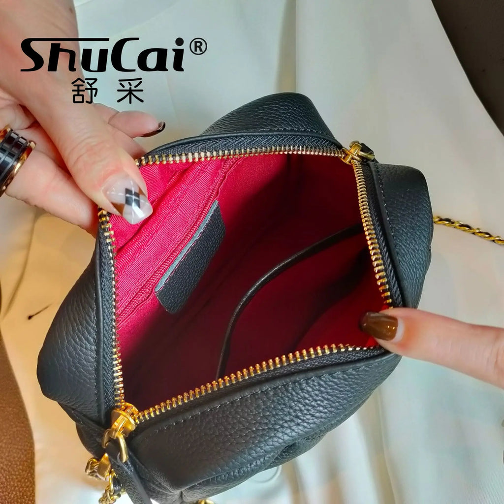 Genuine Grade Leather Women's Fashion Chain Bag Luxury Designer Brand Cowhide Ladies Shoulder Cross Bag Female Samll Square Bag
