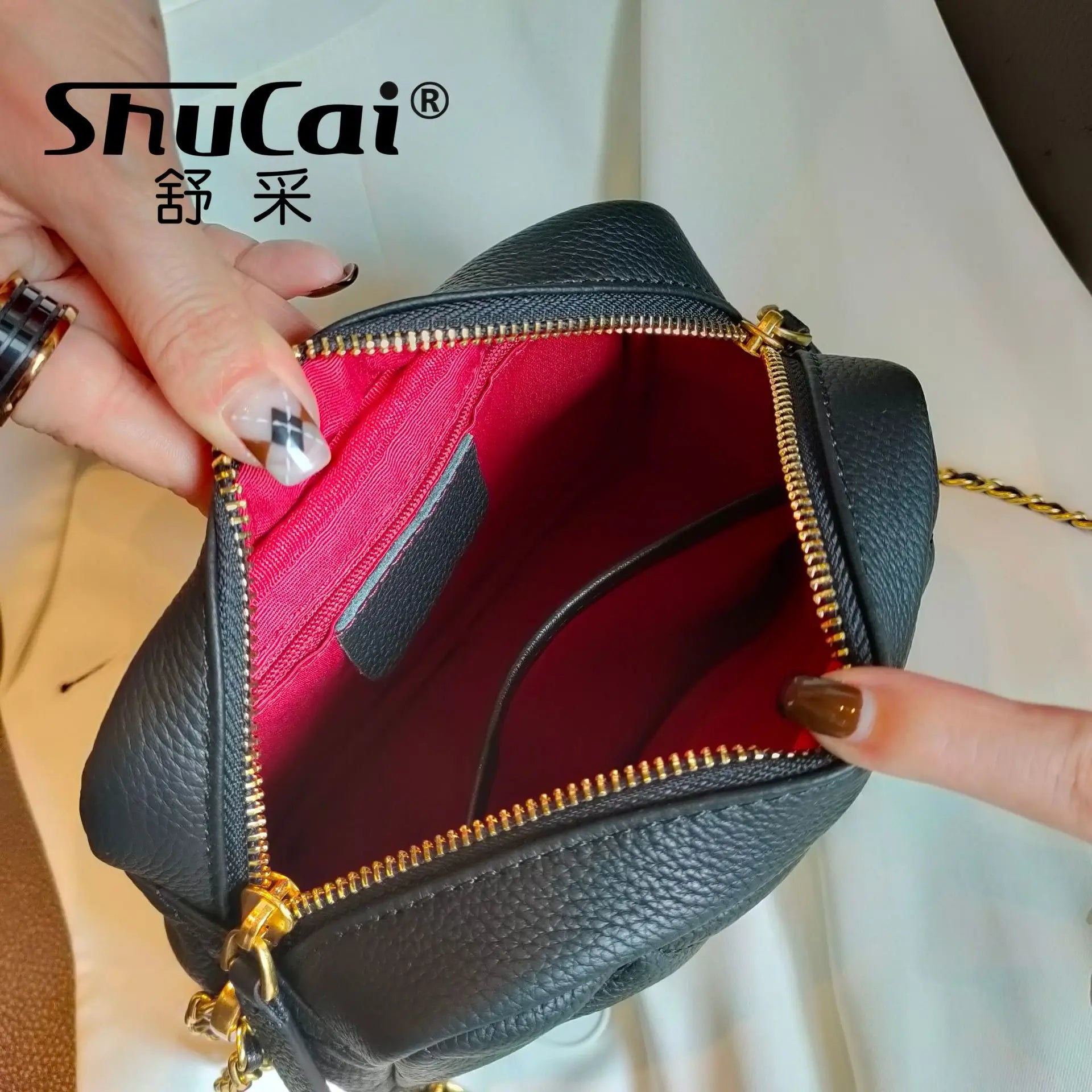 Genuine Grade Leather Women's Fashion Chain Bag Luxury Designer Brand Cowhide Ladies Shoulder Cross Bag Female Samll Square Bag