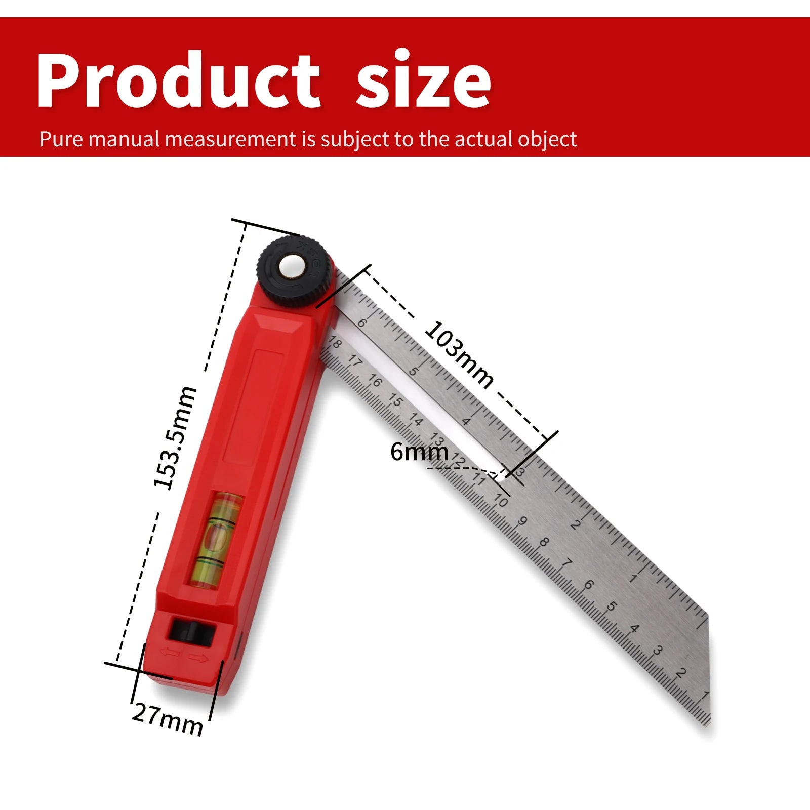Carpentry Angle Ruler with Horizontal Bubble Goniometer Stainless Steel Protractor Metal Measuring Tool Angle Meter
