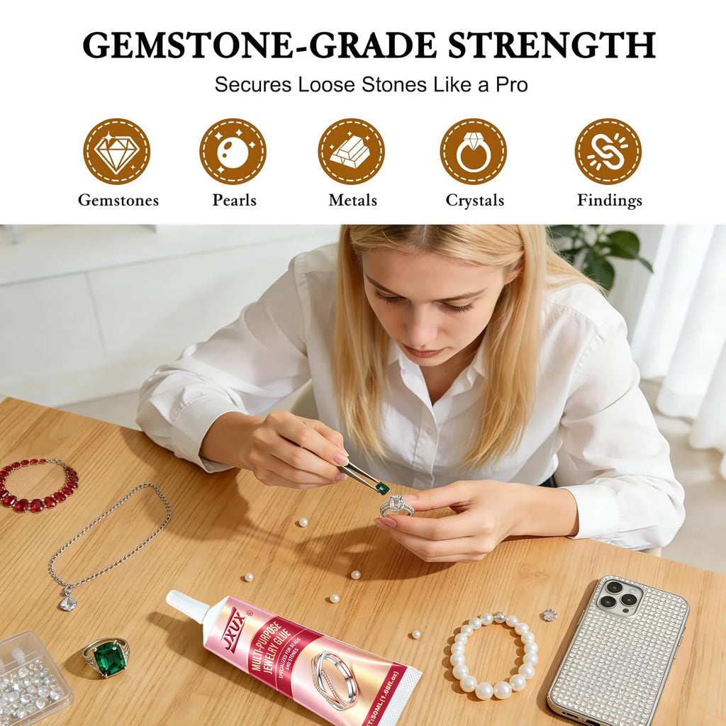 Jewelry Glue, 50ML Professional Grade Precise Applicator, Strong Instant Bond for Diamond Earrings, Rings,for Gemstones Metal.