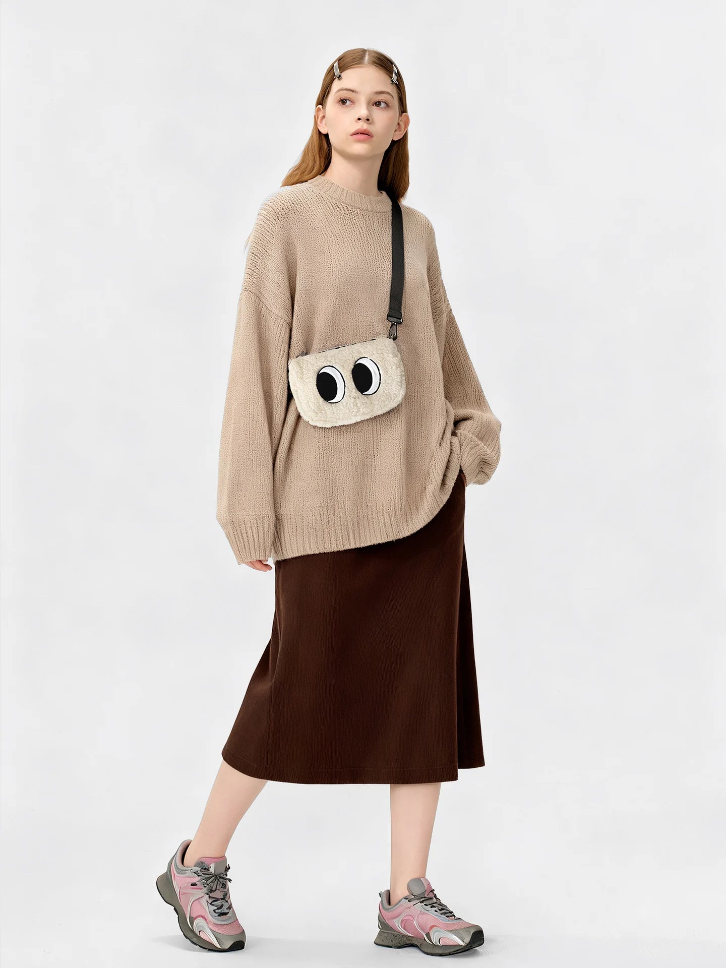 Lightweight Cute  Rice Ball Plush Earphone Bag Crossbody Phone Pouch for Young Girls Cartoon Style Polyester