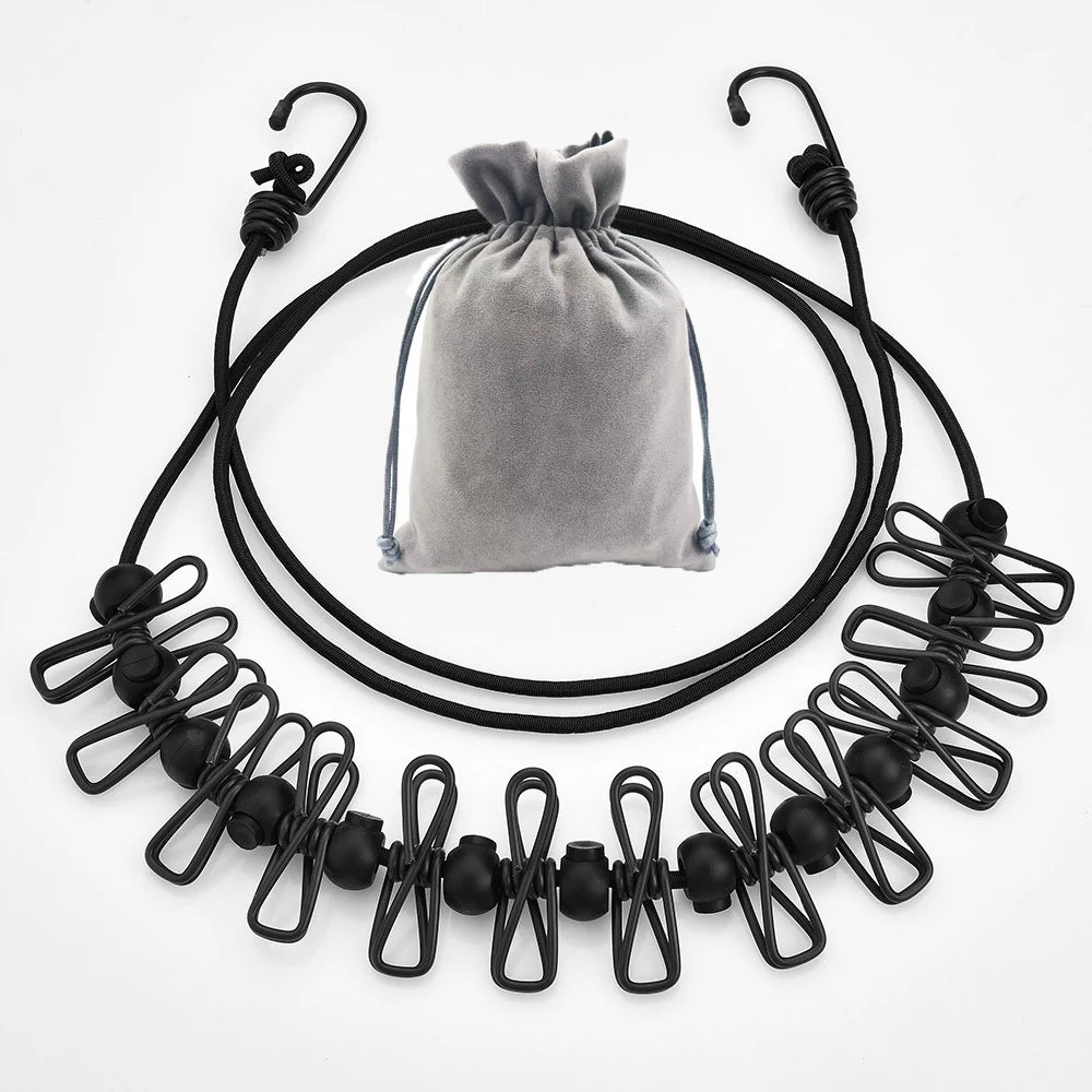Retractable Portable Clothesline for Travel with 12 Clothes Clips, Indoor Outdoor Laundry Drying Line for Camping