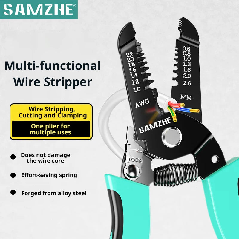 SAMZHE Wire Cutter, Wire Stripper Crimper Professional Multi-Function Wire Stripping Tool, Cable Stripper, Wiring Tools