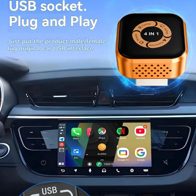 2026 Mini 4 in1 Wired to Wireless CarPlay Dongle Android Auto Airplay Wireless Adapter WiFi Dongle USB Plug and Play Mirror link