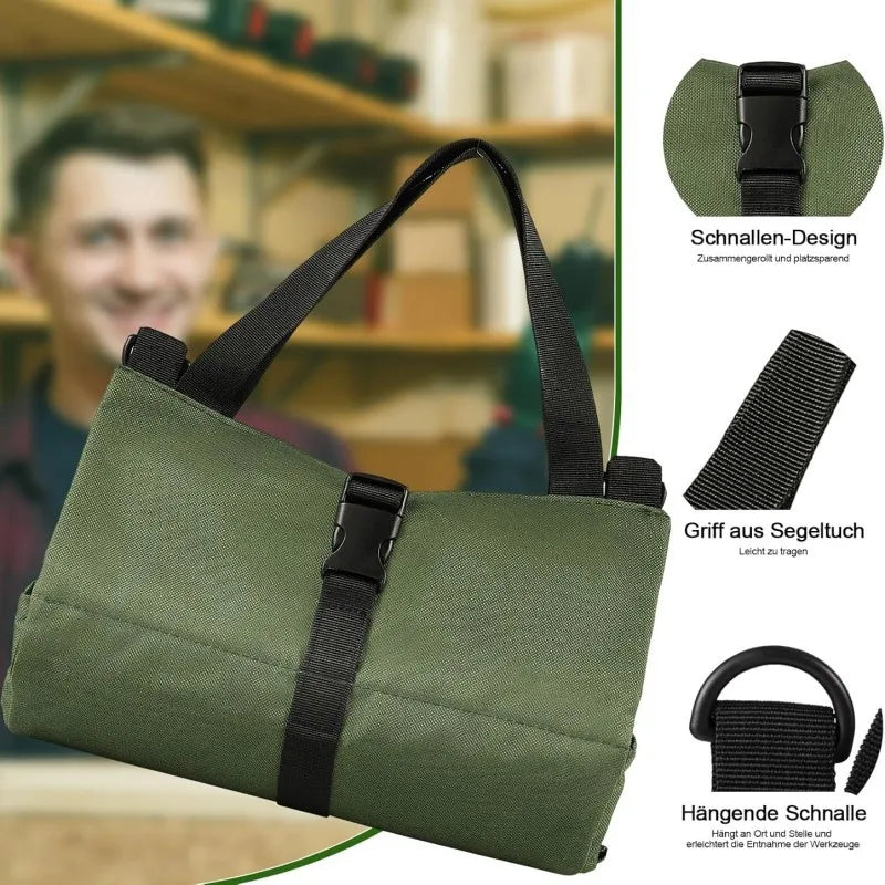 Professional Tool Bag for Mechanics Electricians Carpenters Oxford Roll Up Organizer Garage Storage Portable Multiple Zipper