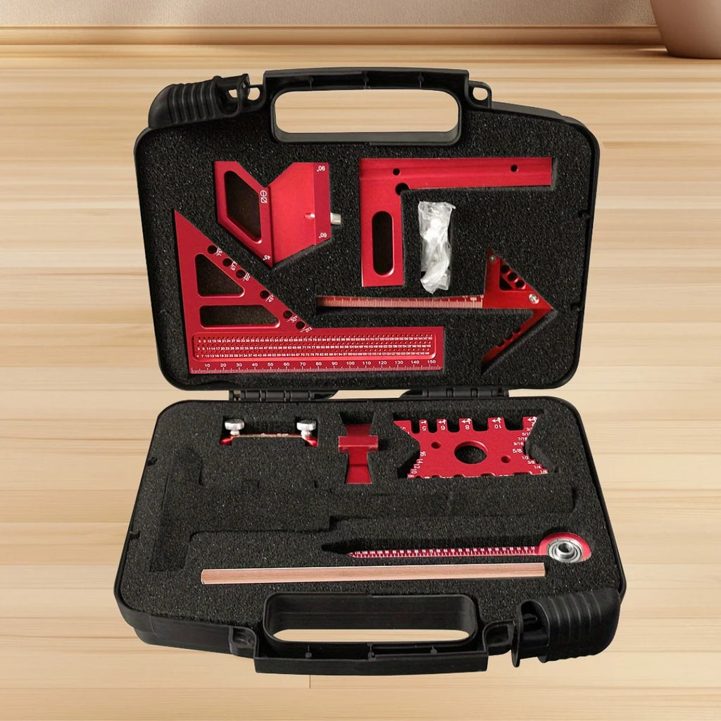 Aluminum Precision Woodworking Square Kit 6-10Pcs with Box,  Scribing Layout Ruler Quick Splicing DIY Woodworking Measuring Tool