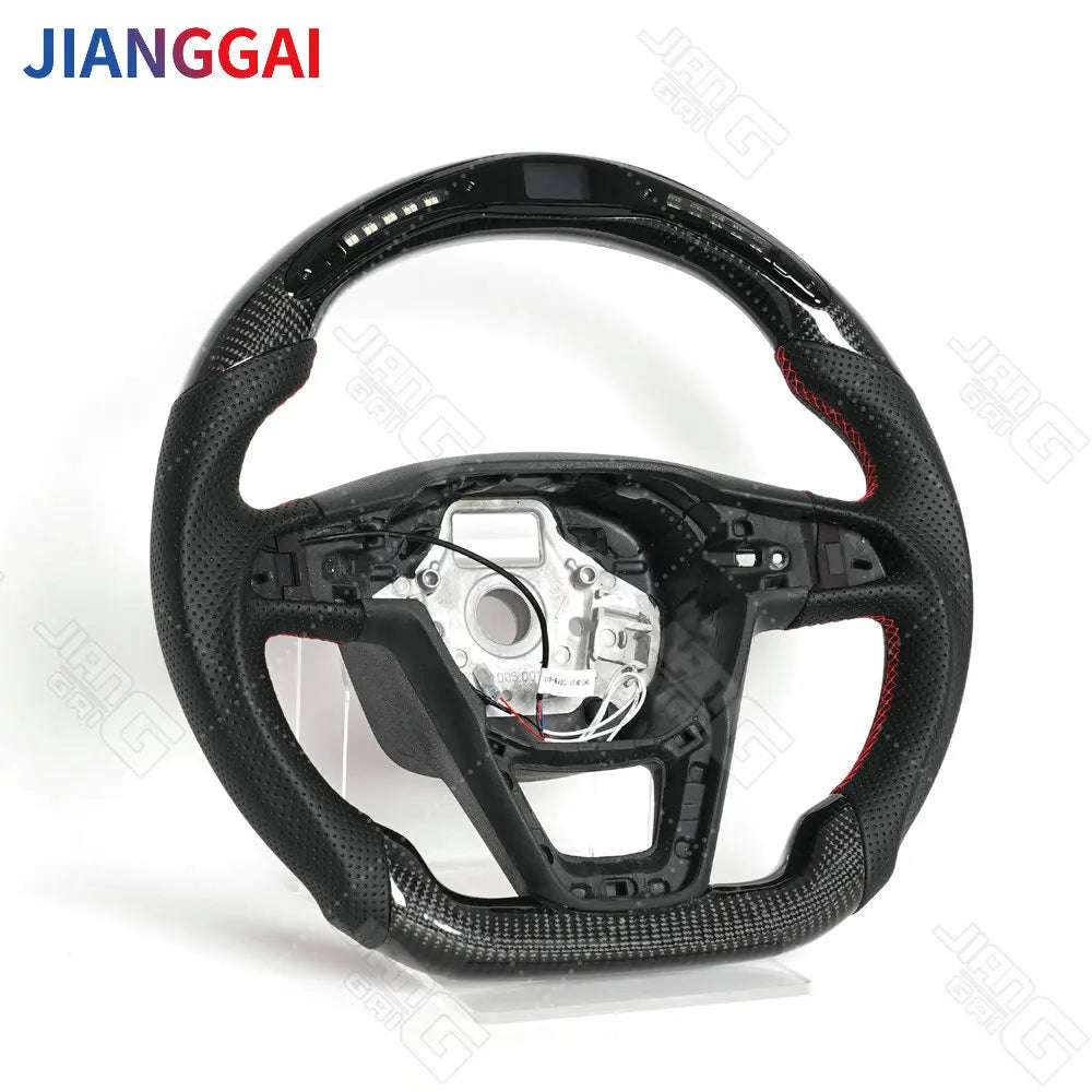 Real Carbon Fiber LED Steering Wheel For Seat Leon Cupra MK2 Ibiza 2013-2019 With Paddle Hole Perforated Leather Steering Wheel