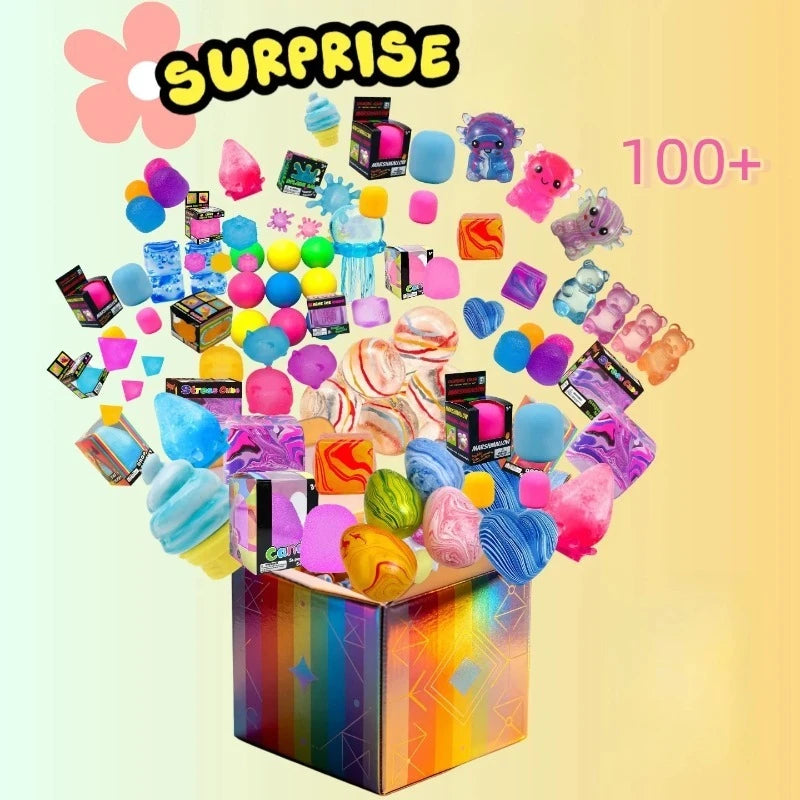 200+ Pieces Assorted Squishy Figures Blind Box Surprise Toy Slow Rising Soft Fidget Toys Featuring Moai Head Panda Rabbit Stress