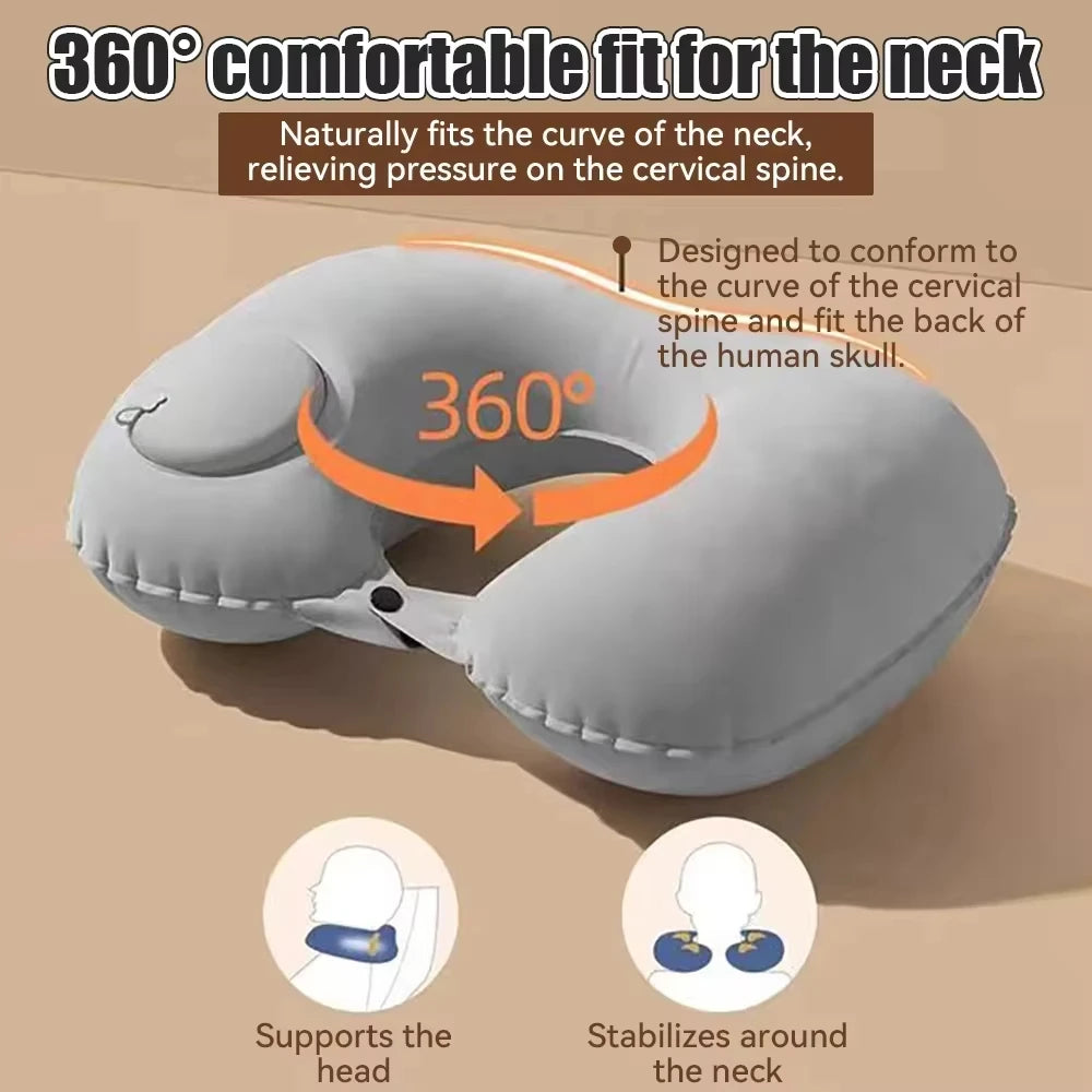 Inflatable Neck Travel Pillow Airplane Pillow U-shaped Cervical Orthopedic Protection Pillow Outdoor Portable Foldable Pillow