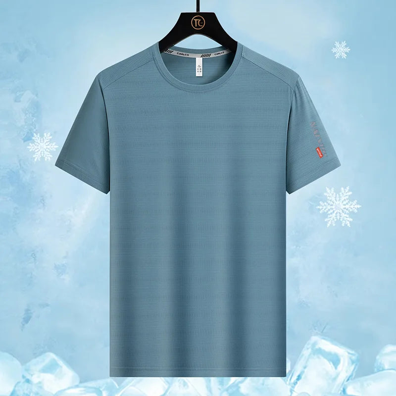 Summer Outdoor Mountaineering Hiking Sweat Absorbing Quick Drying Ice Silk T-shirt Fashion Trend Round Neck Short Sleeve T-shirt