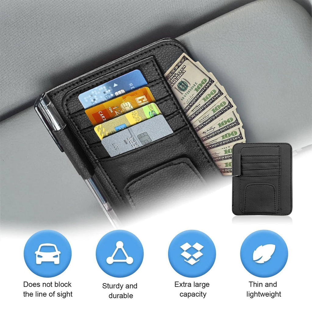 Car Sun Visor Storage Organizer, Multi-Card Slot Vehicle Holder with Eyeglasses & Pen Pocket for Neat Car Interior Storage