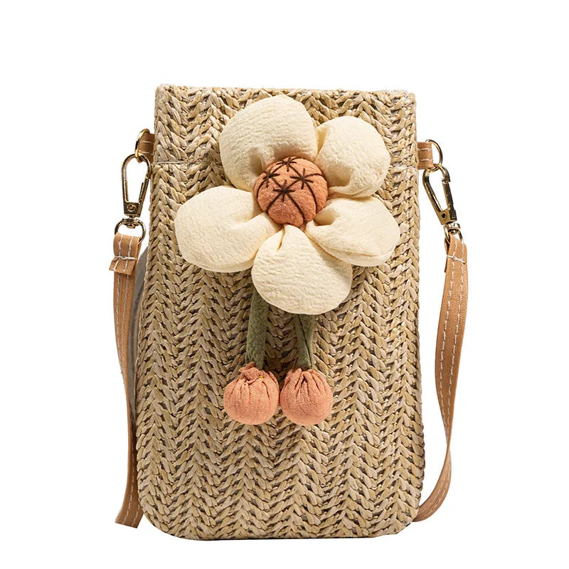 Mobile bag, summer woven bag, fashionable mini crossbody bag, outdoor beach bag, casual trendy single shoulder bag