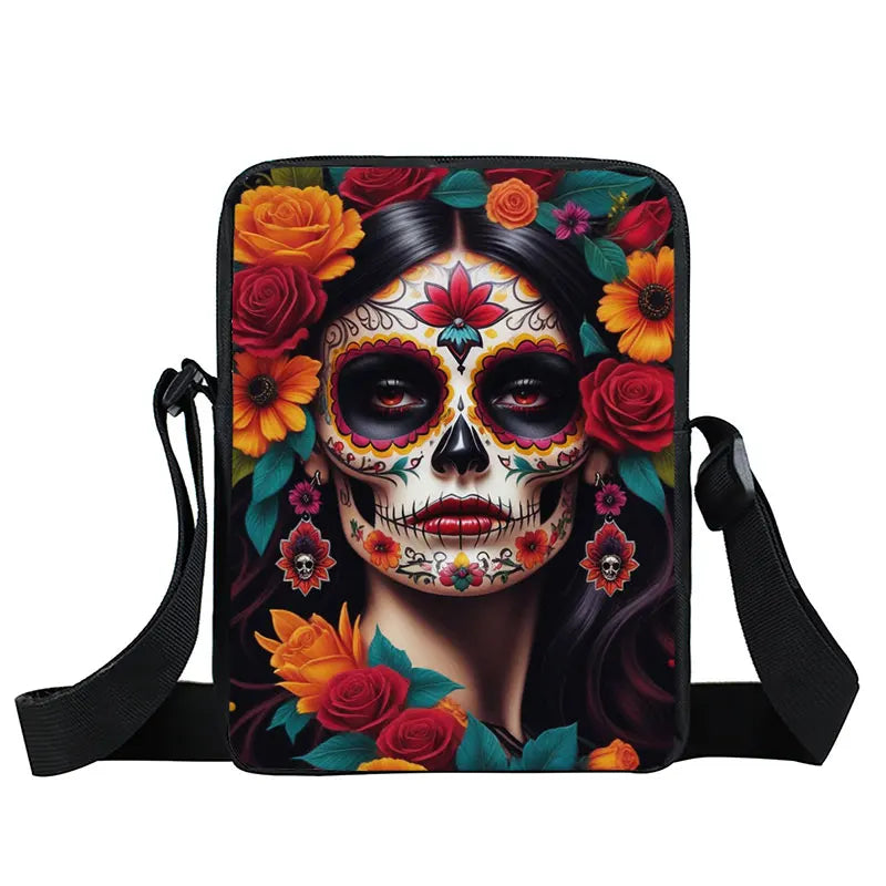 Skull Rose Butterfly Print Crossbody Bag Women Shoulder Bags for Travel Handbags Phone Holder Student Messenger Bags Gift