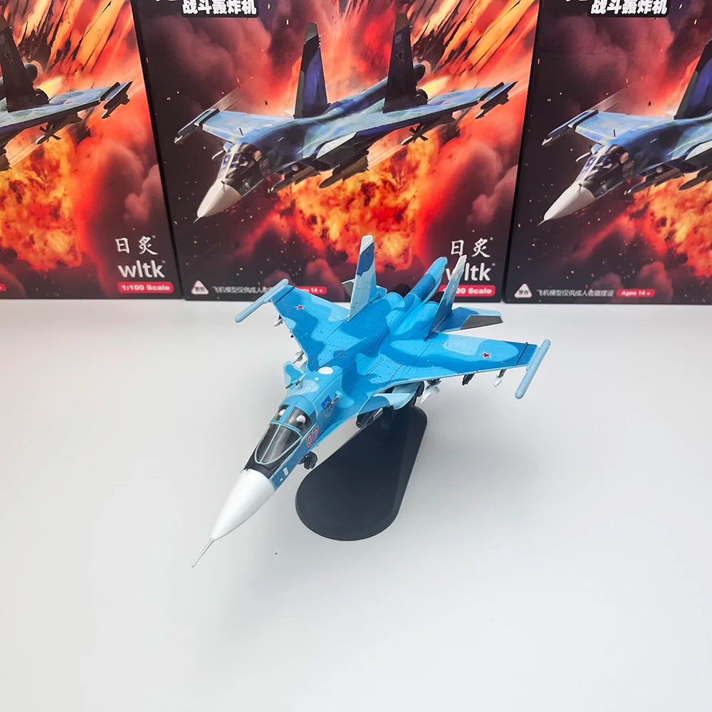 1/100 Scale SU34 Fighter Bomber Russian Sukhoi Cy-34 SU-34 Fullback Diecast Metal Military Plane Model Collection or Gifts