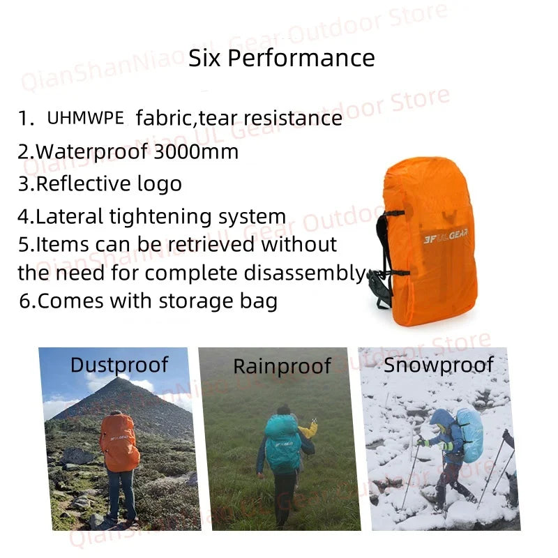 3F UL Gear UHMWPE Rain Cover For Backpack Outdoor Ultralight Hiking Waterproof Trekking Rainproof 20-85L Backpack Cover