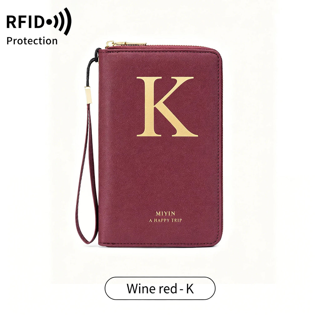 Multi-Functional RFID Blocking Passport Bag Travel Document Holder with Long Zipper Ticket Storage Wallet for Multiple Passports