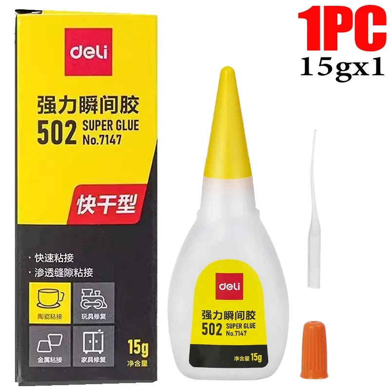 1-10Pcs Deli 502 Super Glue Instant Quick-drying Cyanoacrylate Adhesive Leather Rubber Wood Metal Strong Bond Liquid Glue Tool
