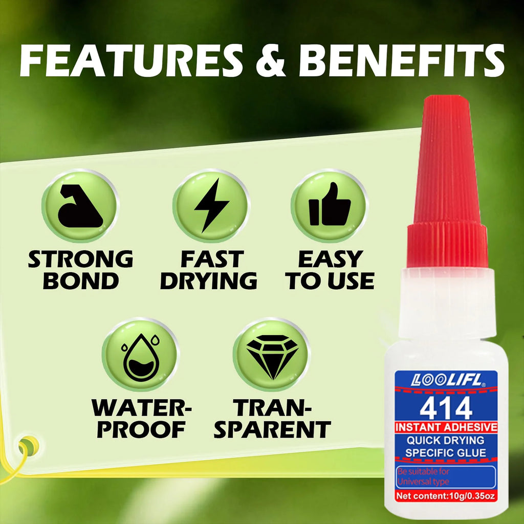 LOOLIFL 414/495 Instant Strong Super Glue Universal Superglue Mighty Instant Glue for Resin Ceramic Metal Glass Fast Dry Tool