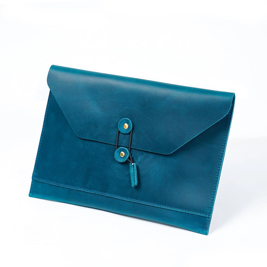 Vintage Top-Grain Leather iPad Case - Multi-Function Laptop Briefcase with Card Slots & File Organizer