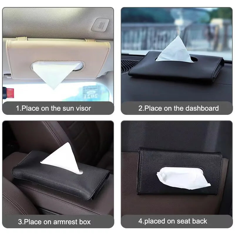 Car Sun Visor Tissue Box Holder - PU Leather Auto Napkin Case, Multi-use for Sun Visor, Dashboard, Armrest, Seat Back