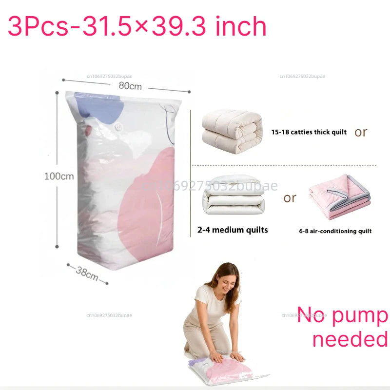 No Pump Vacuum Compression Bag  Space Saving Compression Bag Reusable Visible Organizer Quilt Blanket Clothes Wardrobe Storage