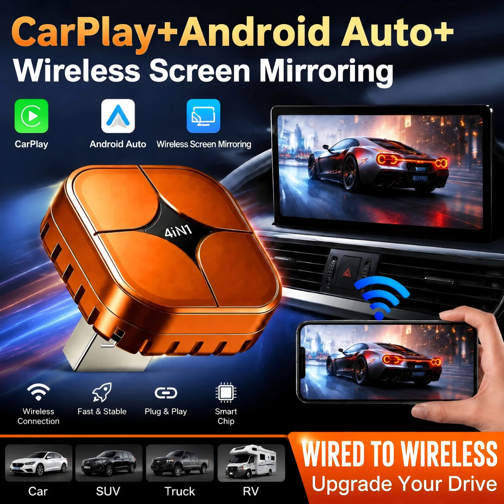4 IN1 Wireless CarPlay Dongle Wireless Android Auto Adapter AI Smart Box Car Intelligent Systems For Car With Wired CarPlay