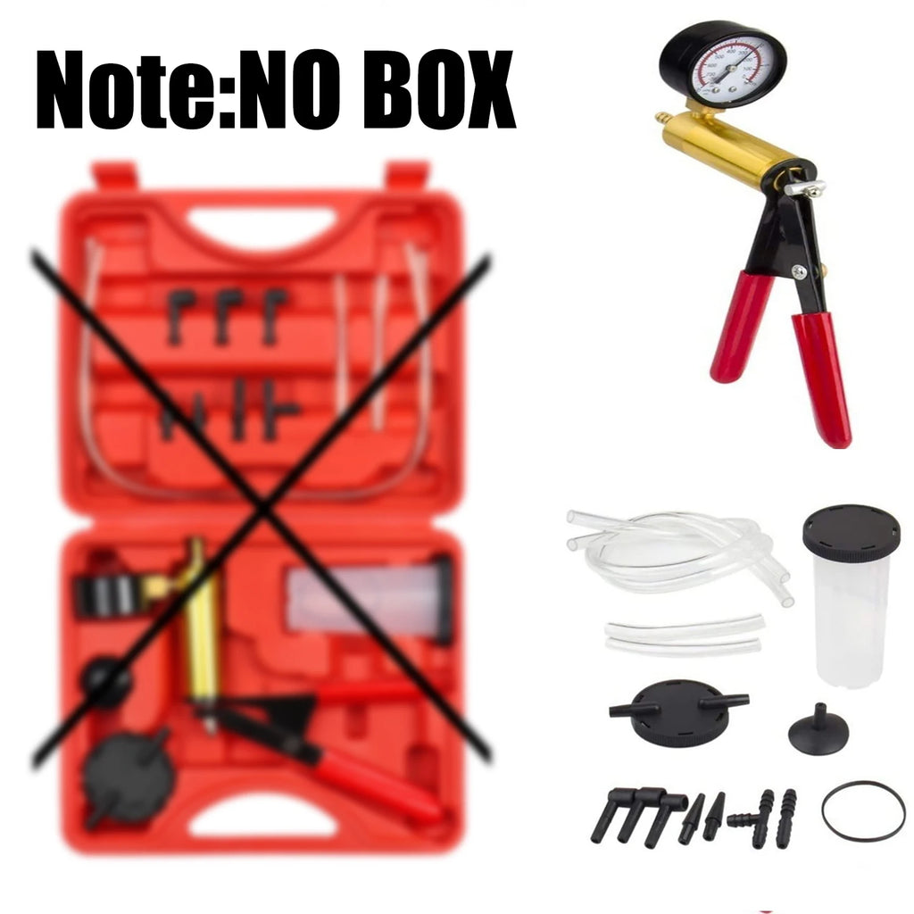 2 in 1 Automotive Handheld Vacuum Pump Brake Bleeder Kit for Motorcycle 16 pcs Brake System Bleeding Tools with Gauge Adapters
