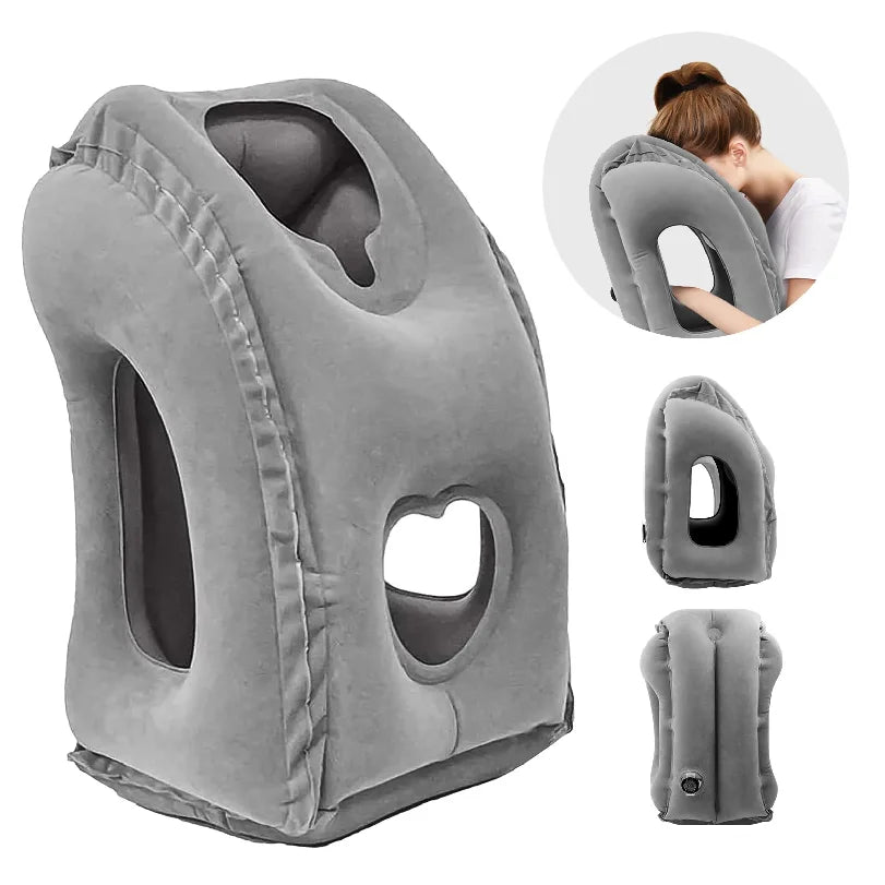 Inflatable 3D Head Neck Support Travel Pillow Portable Airplane Bus Train Office Nap Sleeping Cushion for Forward Rest