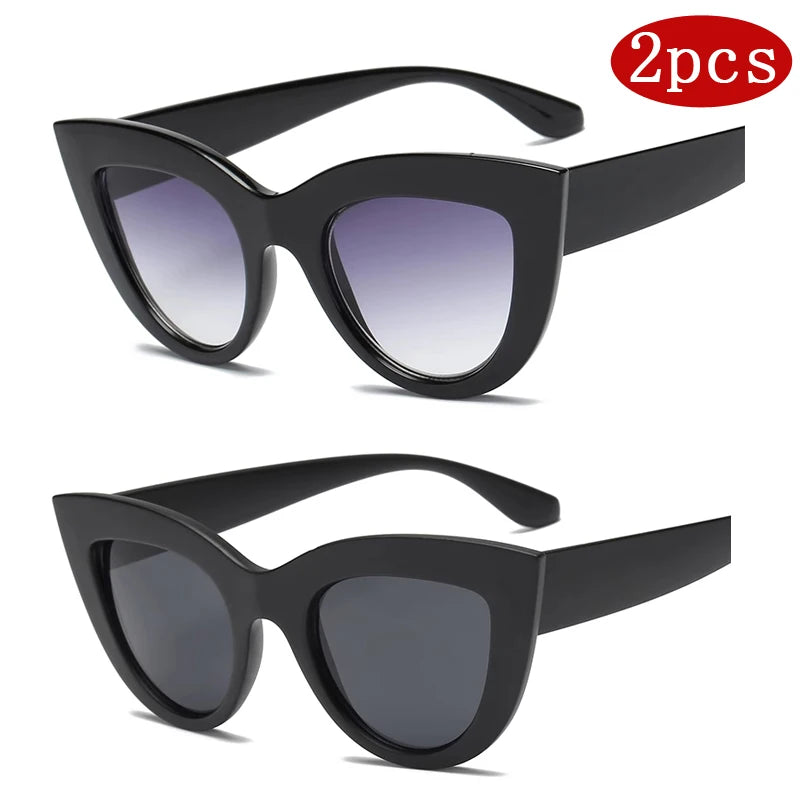Hiking 2pcs Fashion Cat Eye Anti Light Glasses Woman Vintage Large Frame Gradient Design Glasses for Female UV400 Eyewear