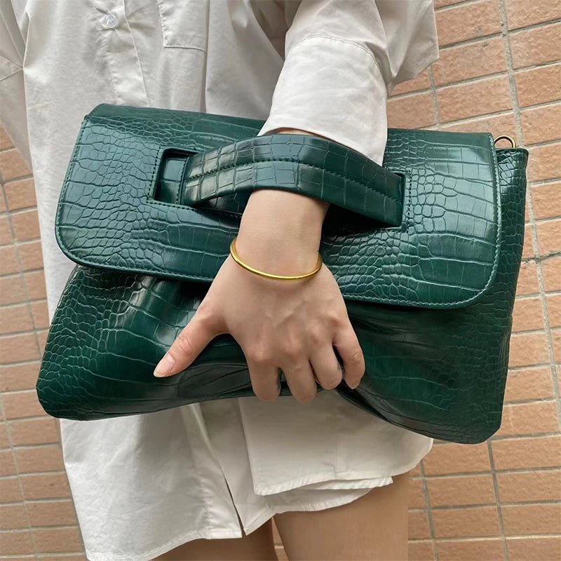 Fashion New Storage Bag Document Bagluxury Crocodile Pattern Women's Briefcase,large Capacity Solid,ladies Simple Clutch Bag