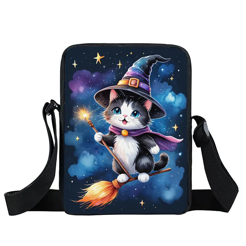 Fantasy Magic Cat Print Small Crossbody Bag Women Handbags for Travel Teenagers Boys Girls Phone Holder Storage Bag Gift