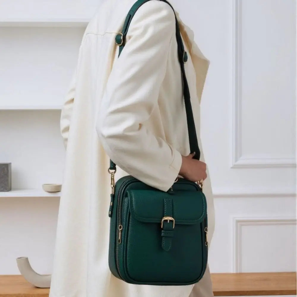 Leather Women Messenger Bag Large Capacity Anti-theft Crossbody Leather Bag Vintage with Adjustable Removable Strap