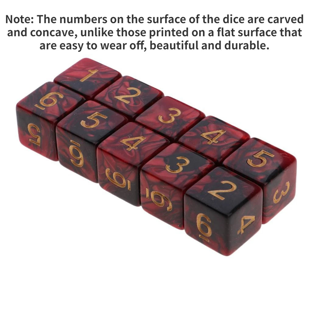 10 Pcs Dices Kit 6 Sided 16mm D6 Red Black Double Colors Acrylic Small for RPG TRPG Tabletop Board Game DND Number Dice Cube Set