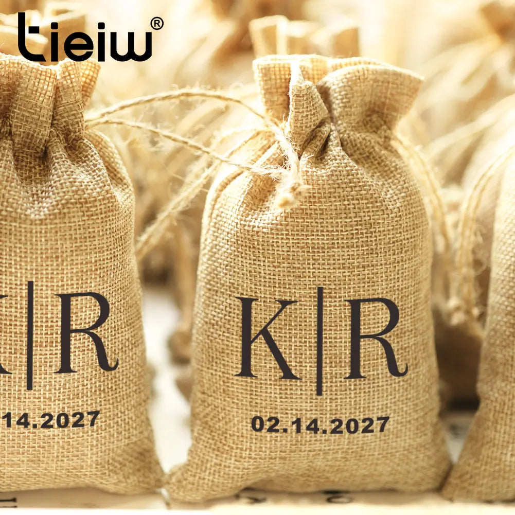 Custom Burlap Favor Bags With Drawstring For Wedding And Party Favors Personalized Natural Linen Sack For Candy Coffee DIY Craft